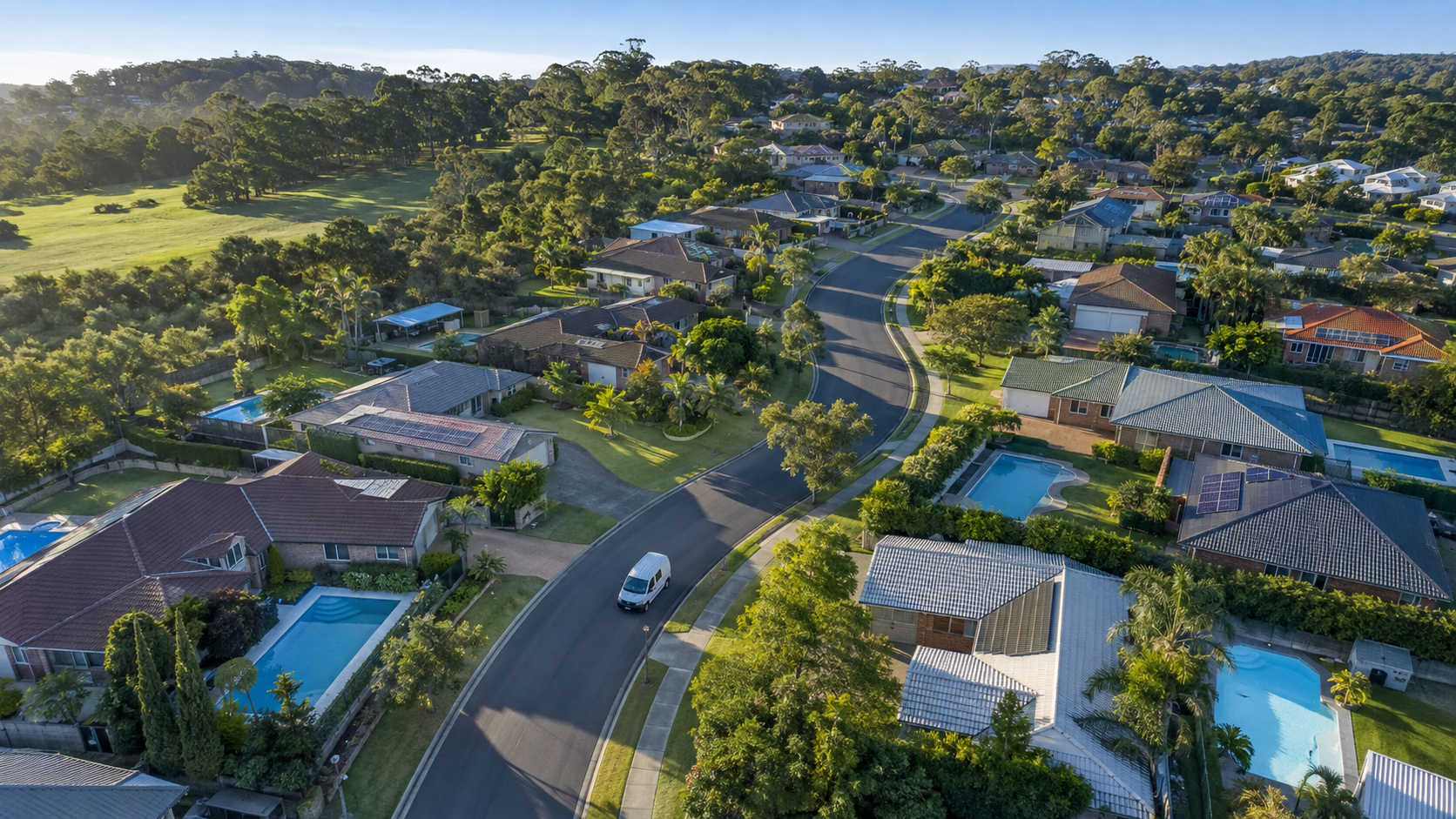 Australian neighbourhood with backyard swimming pools targeted for local pool services